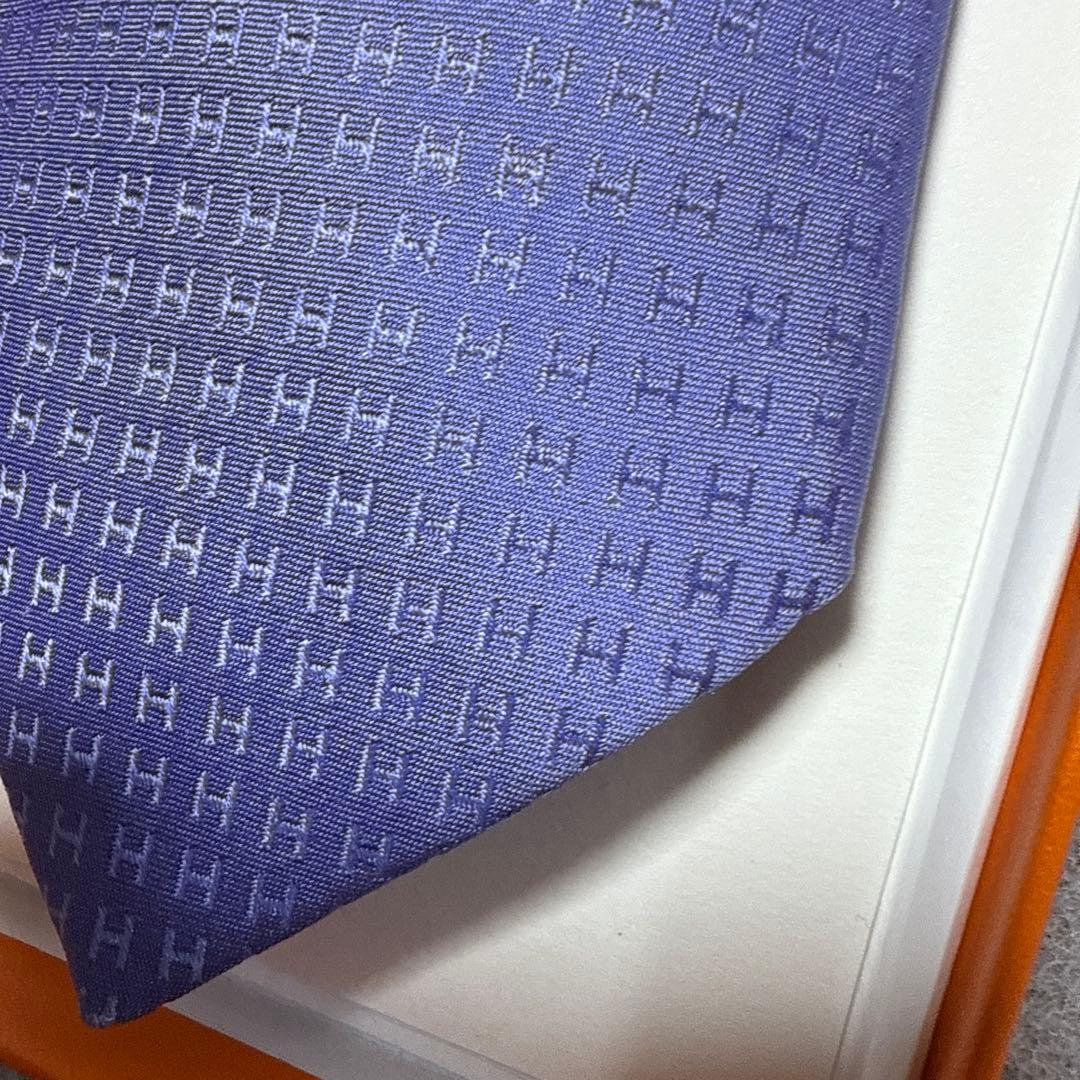 エルメス　ネクタイ　紫　H柄H織ファソネ