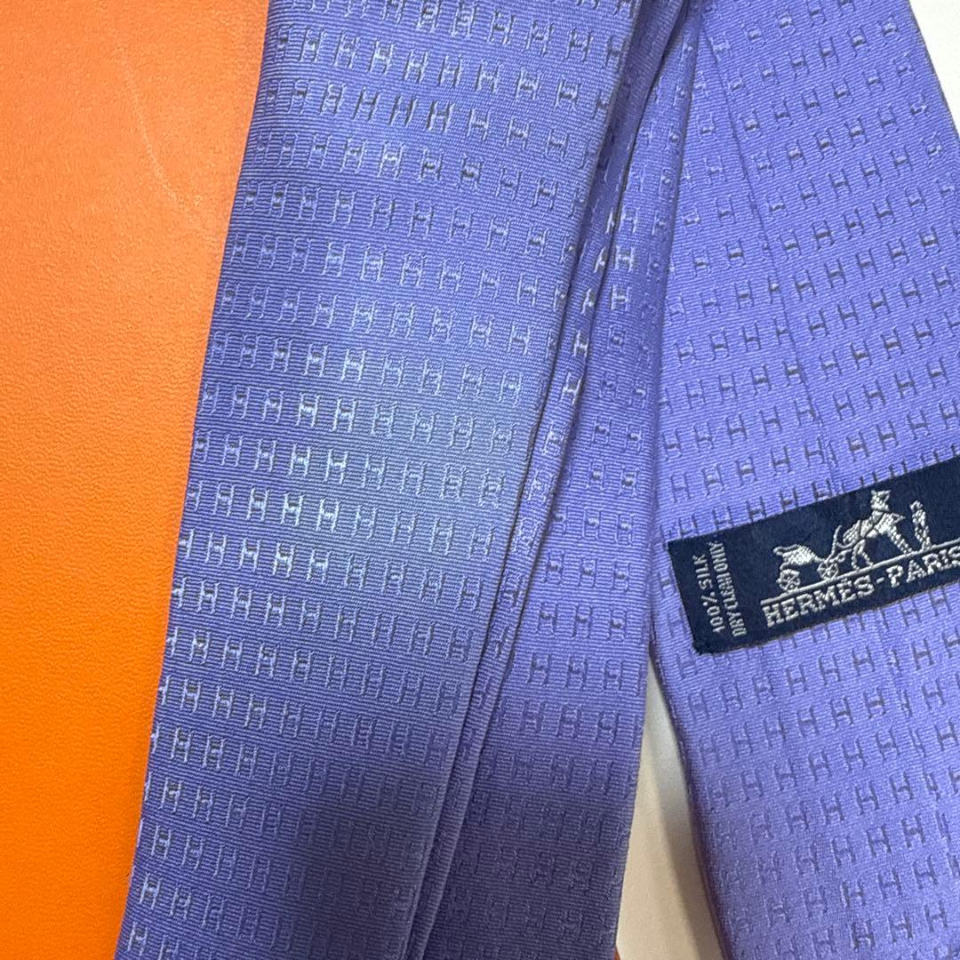 エルメス　ネクタイ　紫　H柄H織ファソネ