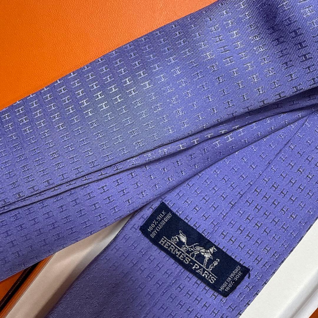 エルメス　ネクタイ　紫　H柄H織ファソネ