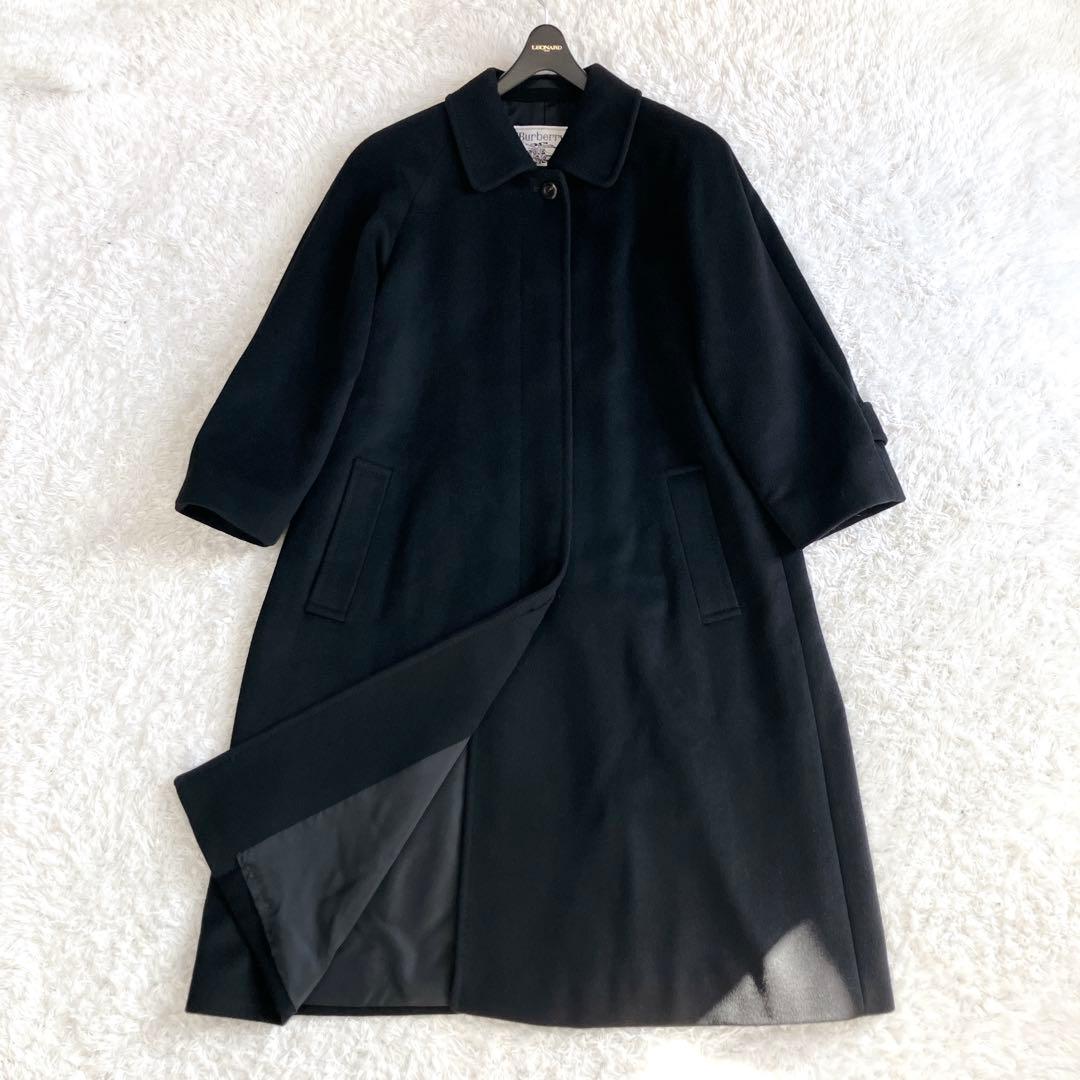 錦糸カシミヤ100✨バーバリーズ ステンカラーコート ロング シャドーホース 黒