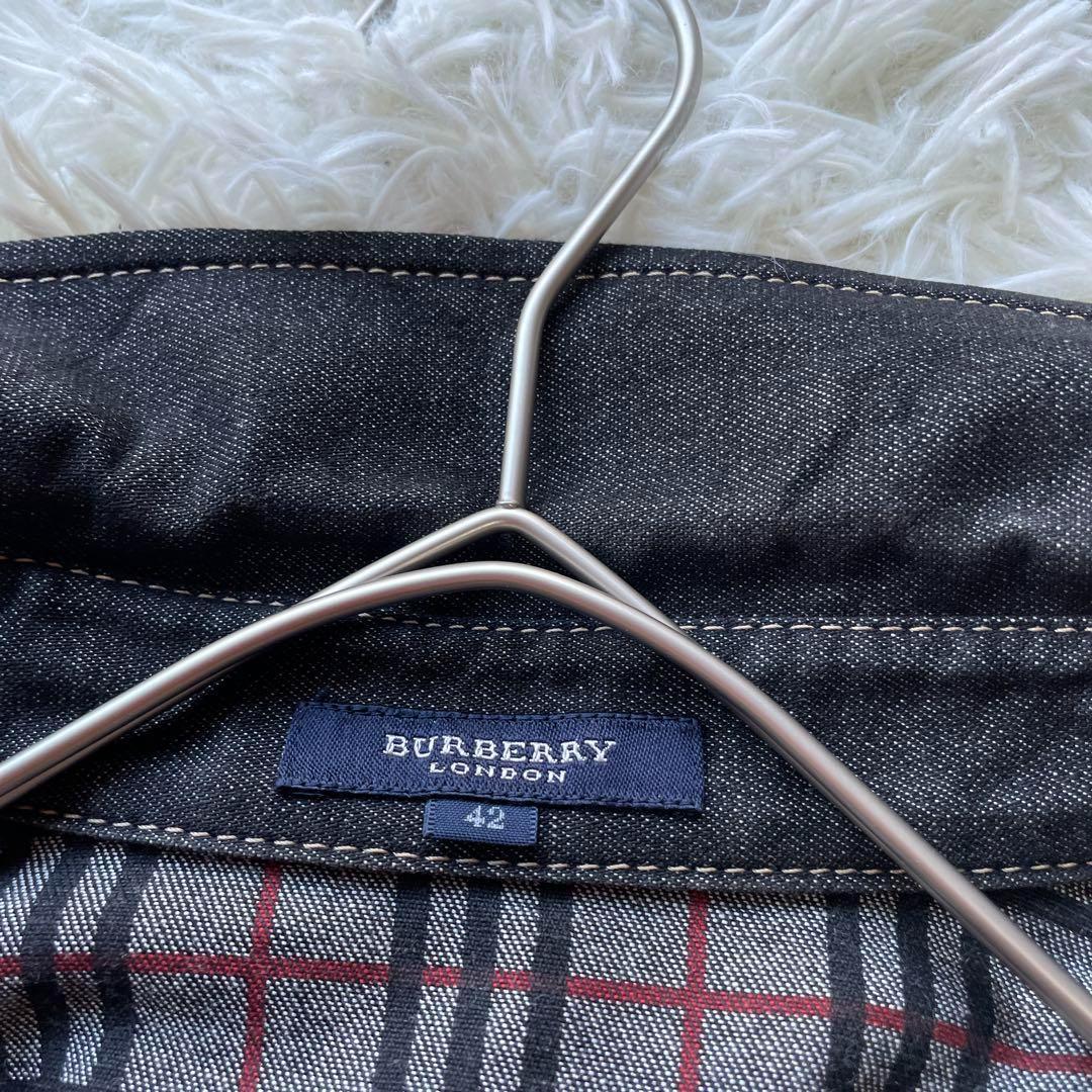 バーバリー　ストレッチデニムウエスタンジャケット　チェック　42 大きいサイズ