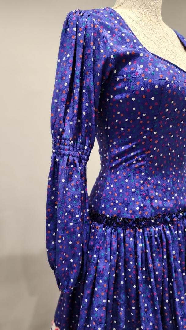 フラメンコドレス 青色 カラフル水玉　シージョ付き（中古）