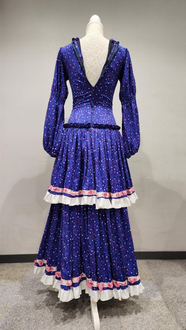 フラメンコドレス 青色 カラフル水玉　シージョ付き（中古）