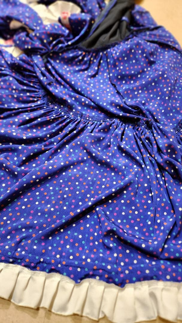 フラメンコドレス 青色 カラフル水玉　シージョ付き（中古）