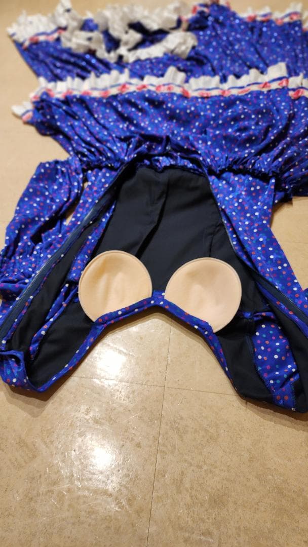 フラメンコドレス 青色 カラフル水玉　シージョ付き（中古）