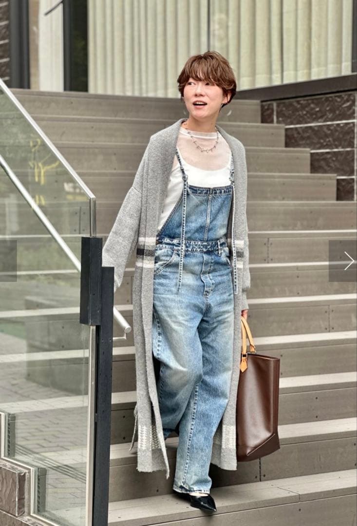 デニムサロペット レオパード柄ポケット付き