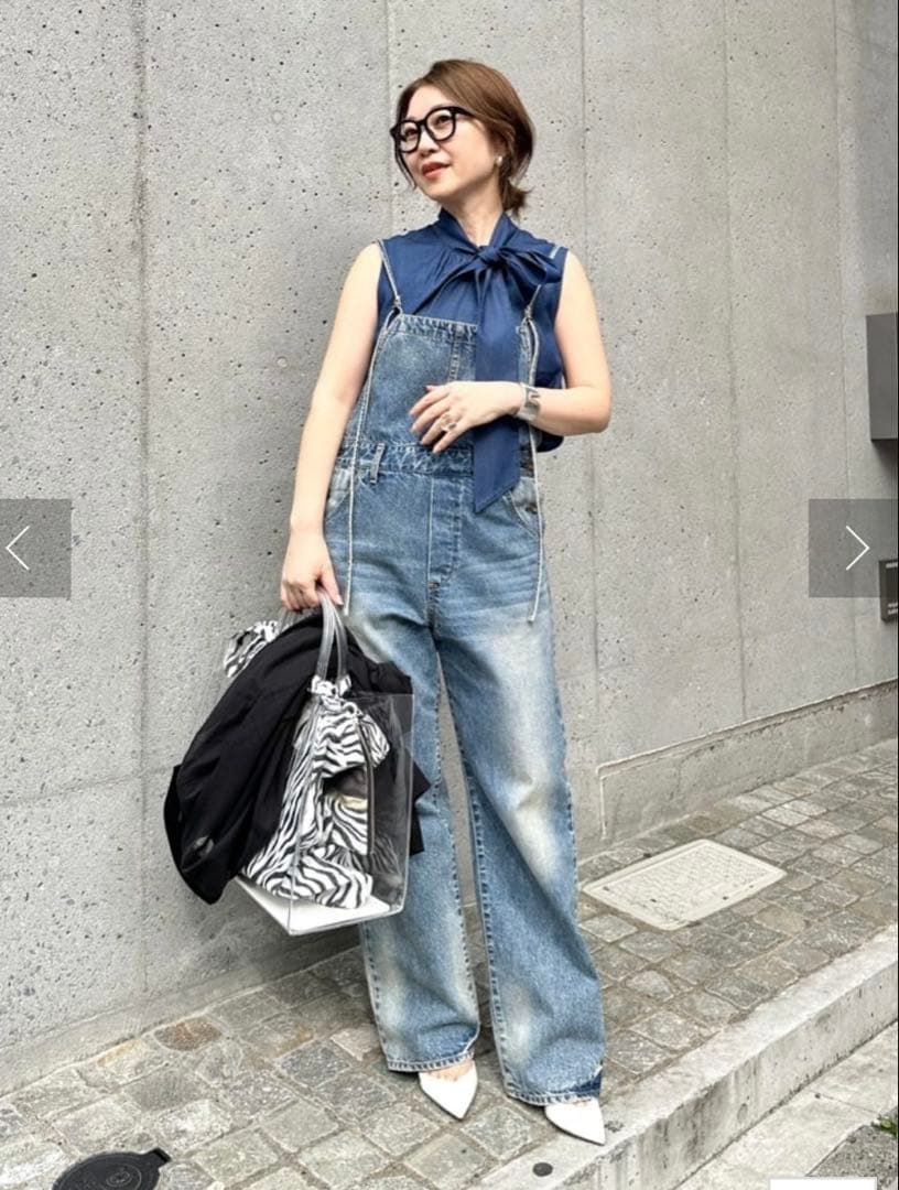 デニムサロペット レオパード柄ポケット付き