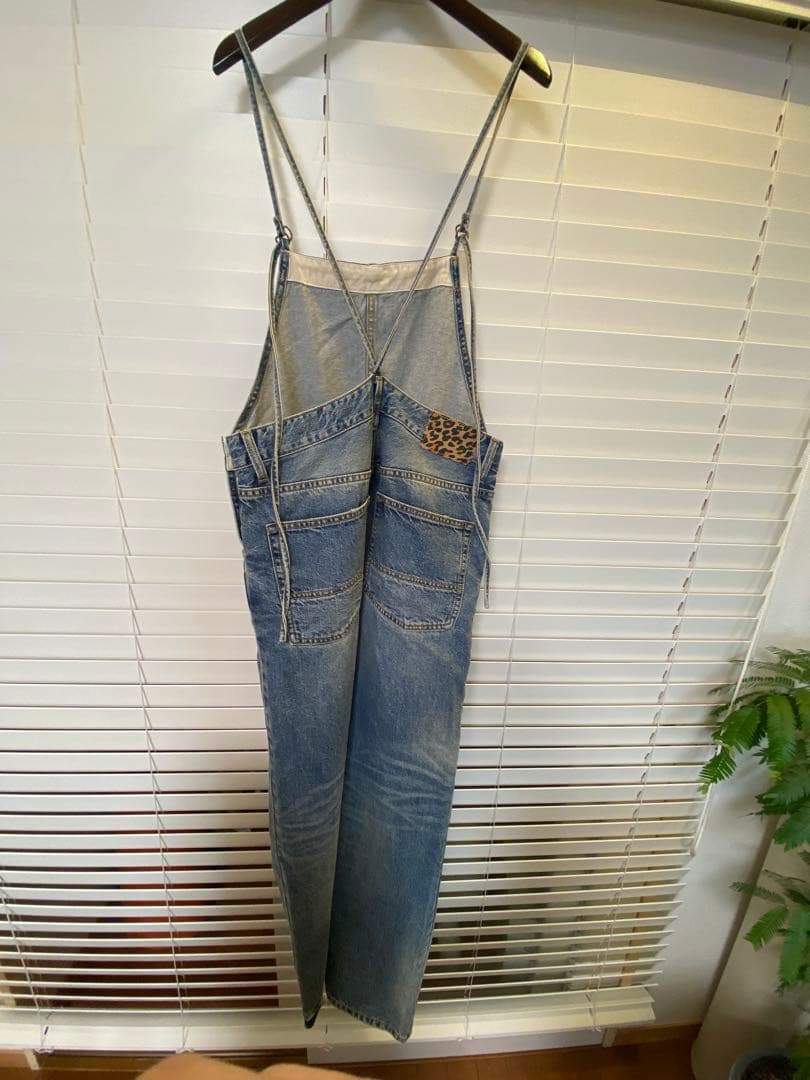 デニムサロペット レオパード柄ポケット付き