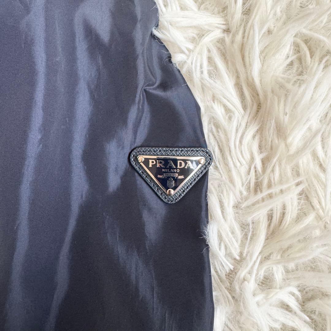 ほぼ未使用　タグ付　プラダ　ジャンパー　三角プレート　ウエストゴム　濃紺　L