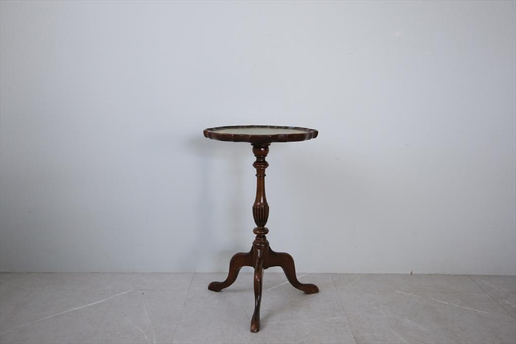 英国アンティーク木製ワインテーブル/サイドテーブル/丸机/飾り棚(89-98-7