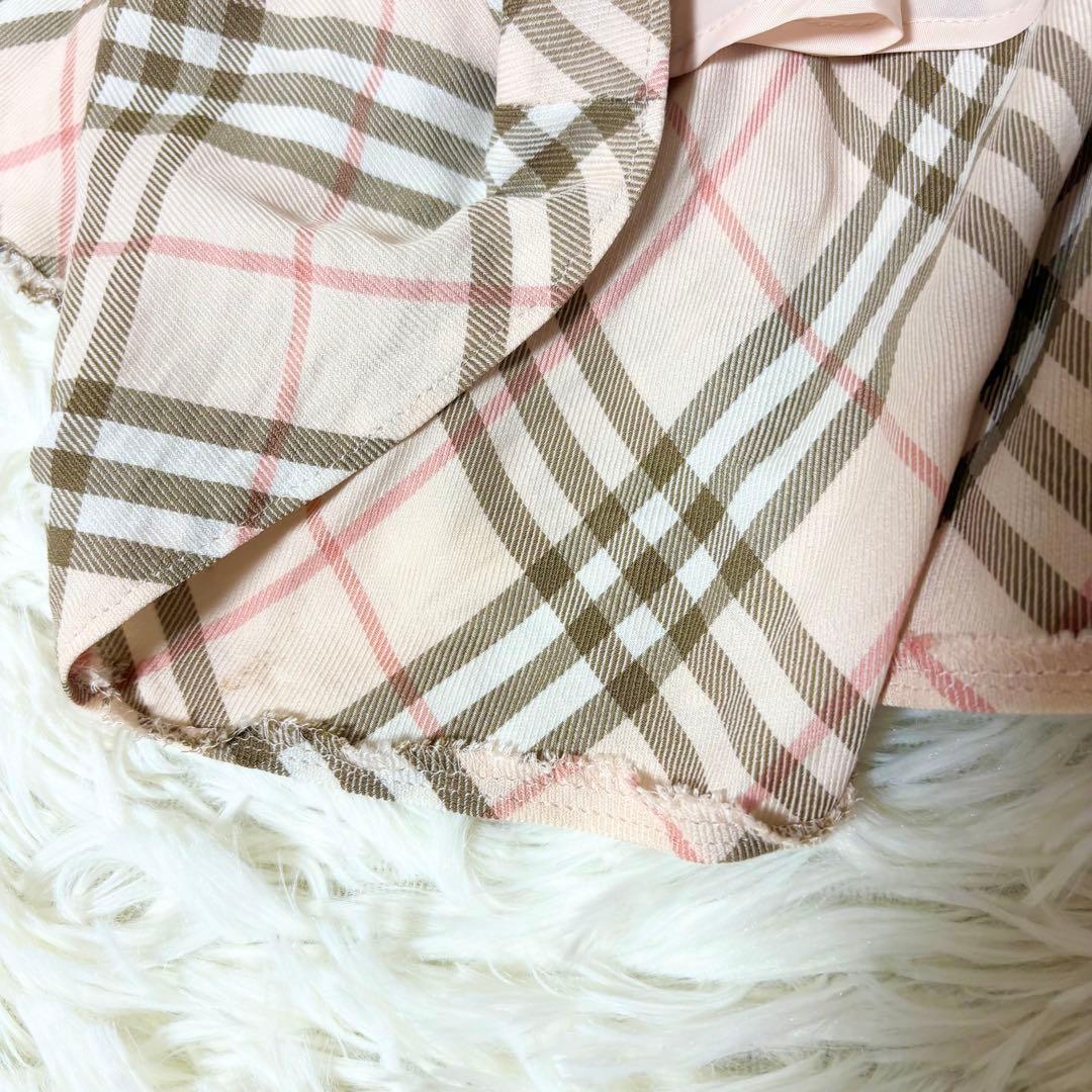 バーバリーブルーレーベル リボン ノバチェック フレア巻きスカート ピンク