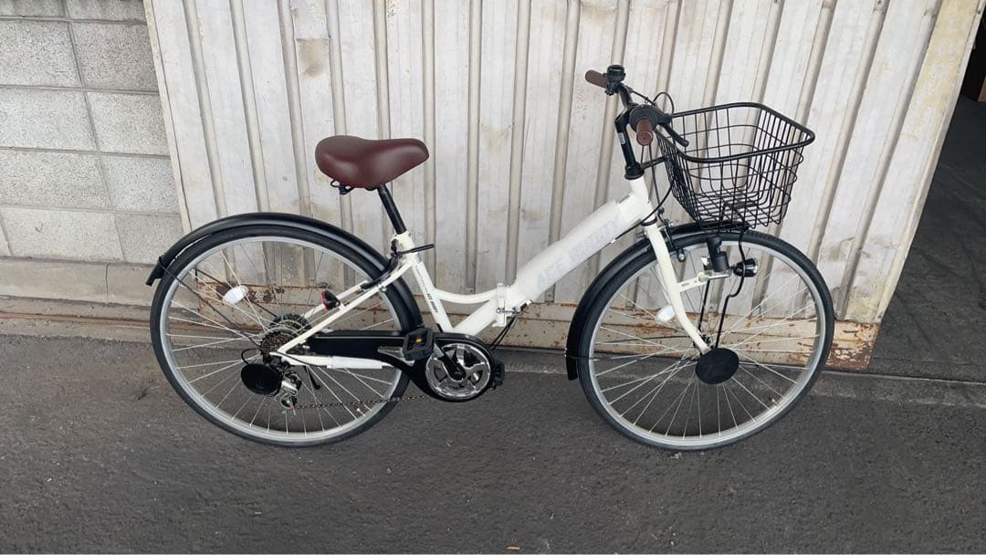 シティサイクル 折りたたみ自転車26ママチャリ シマノ６段変速カゴ鍵LEDライト