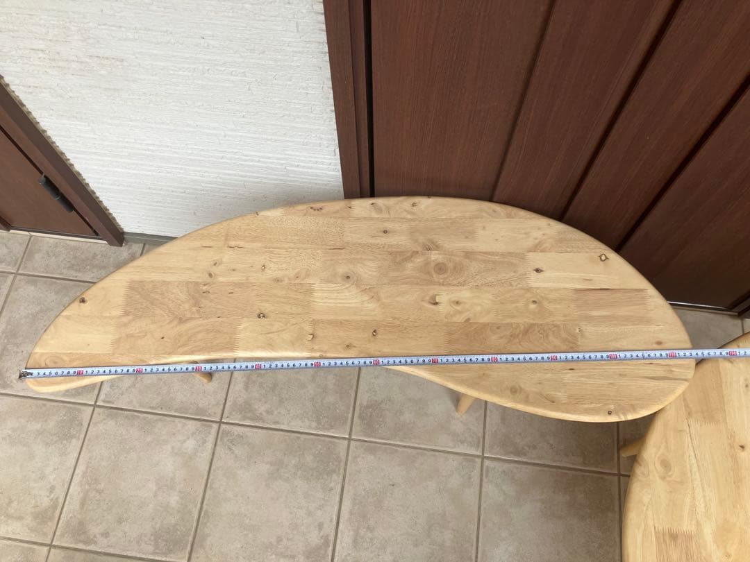 【美品】天然木ラバーウッド ◉曲線が美しいローテーブル◉2点セット