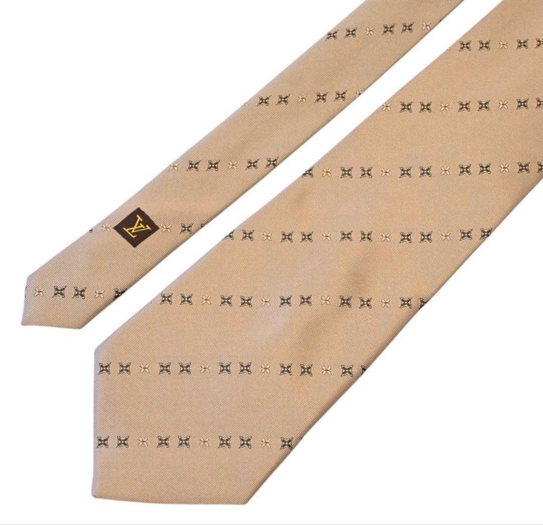 【未使用級】LOUIS VUITTON ネクタイ モノグラム ベージュ箱付き