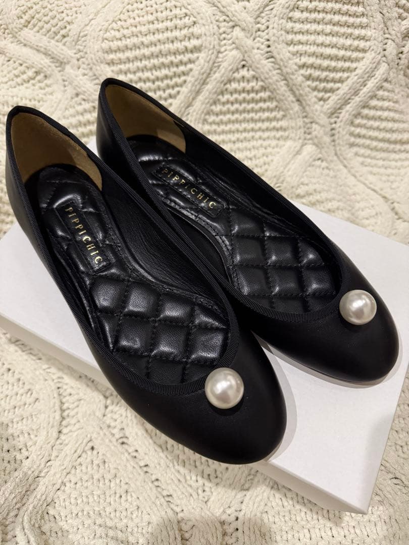 PIPPICHIC ブラック パールフラットシューズ 37サイズ