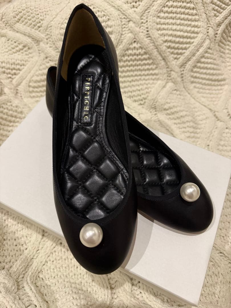 PIPPICHIC ブラック パールフラットシューズ 37サイズ