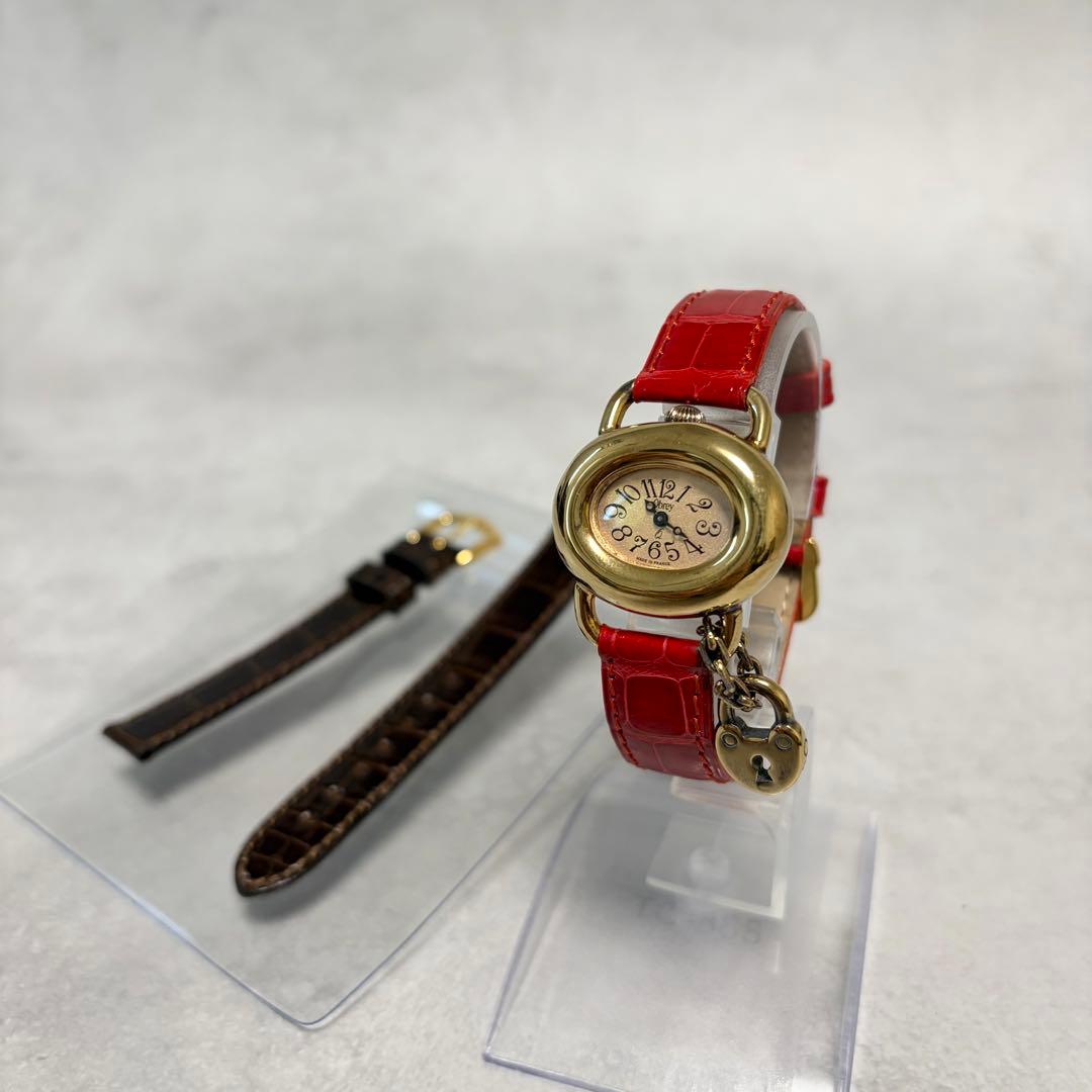 【美品✨新品電池】Obrey 腕時計　銀無垢　純正クロコダイルベルト 替ベルト付