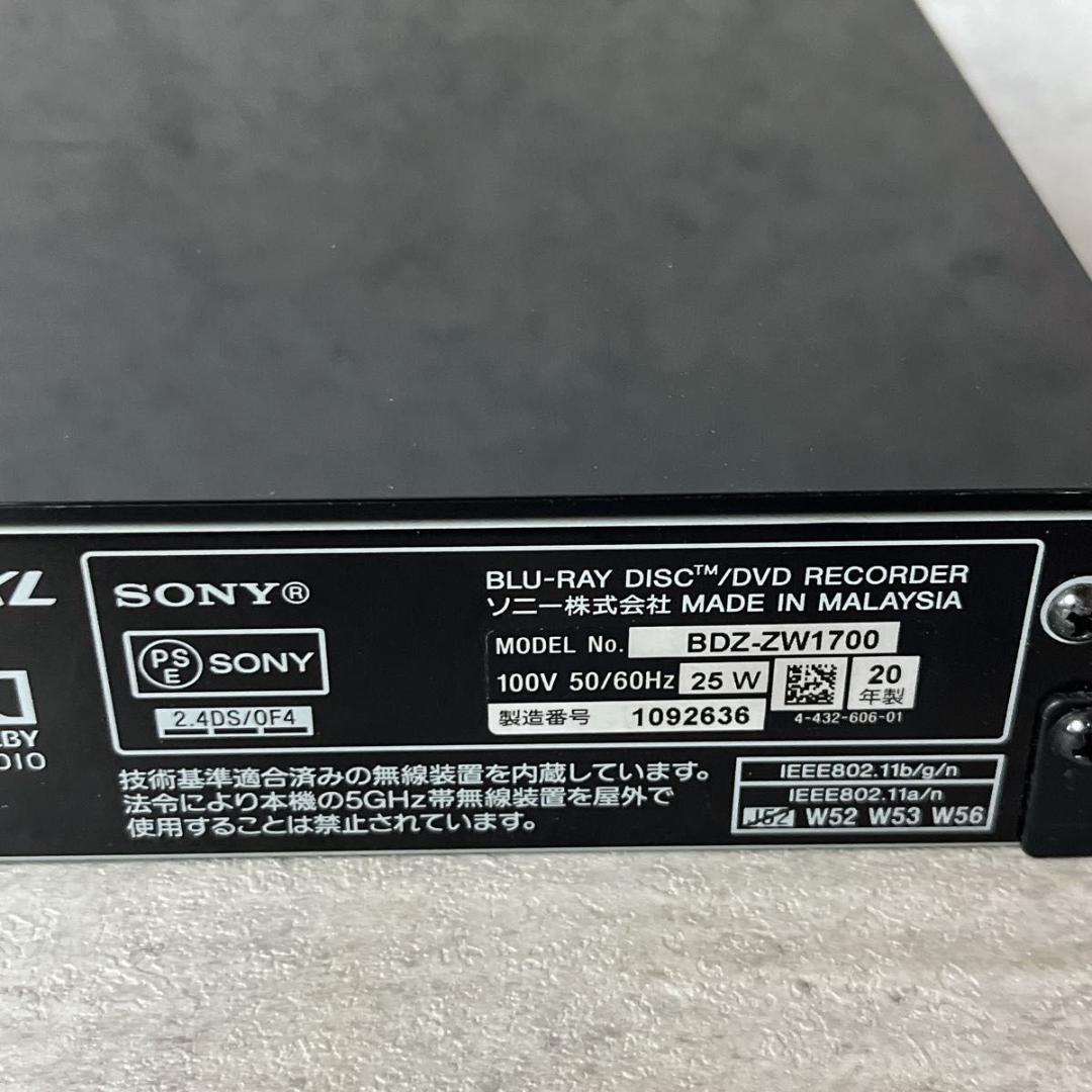 SONY ソニー 1TB 2チューナ ブルーレイレコーダー BDZ-ZW1700