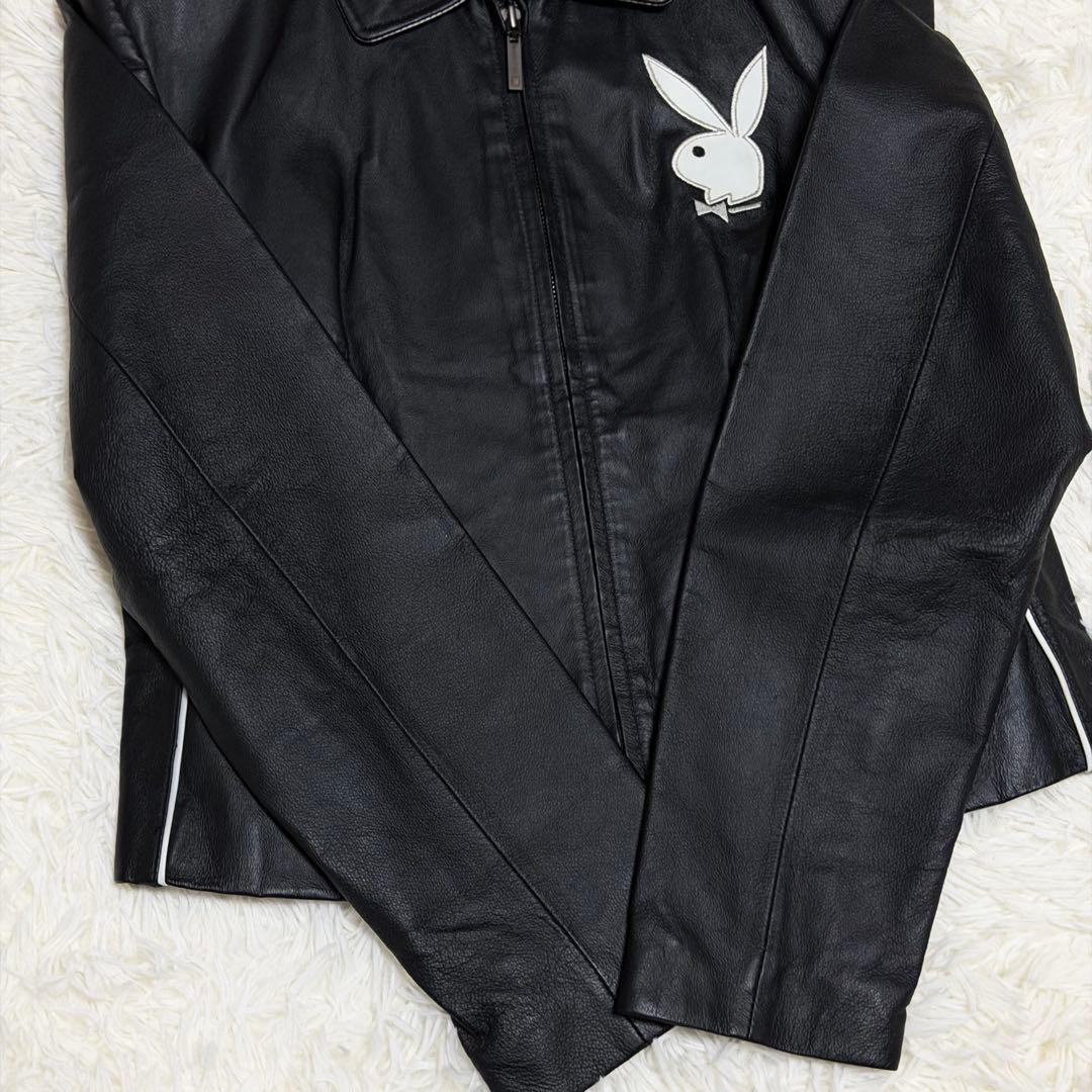 【極美品】プレイボーイ　ライダースジャケット　レザー　ラビットレッド　黒色　M