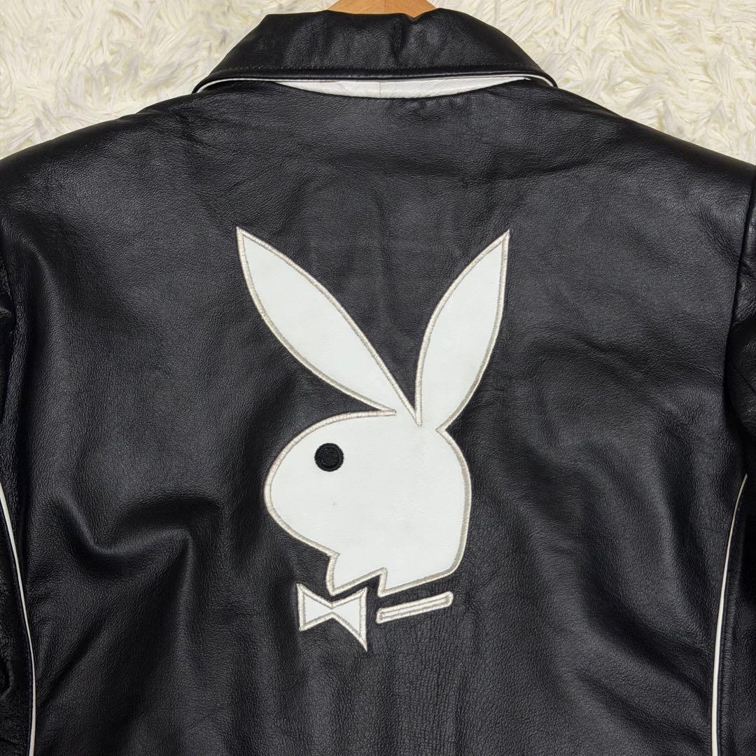 【極美品】プレイボーイ　ライダースジャケット　レザー　ラビットレッド　黒色　M