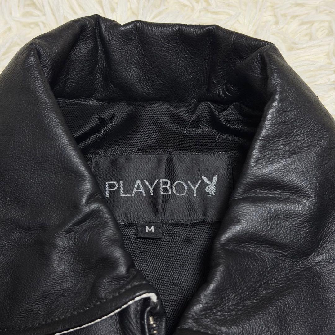 【極美品】プレイボーイ　ライダースジャケット　レザー　ラビットレッド　黒色　M