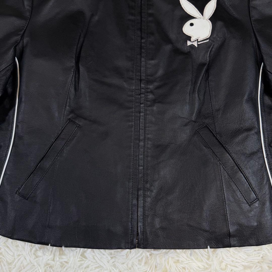 【極美品】プレイボーイ　ライダースジャケット　レザー　ラビットレッド　黒色　M