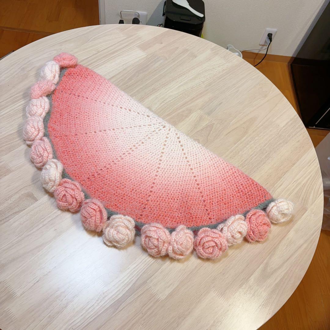 ブーケブランケット ハンドメイド 大きいバラ ピンク系 かぎ針編み 枯れない花
