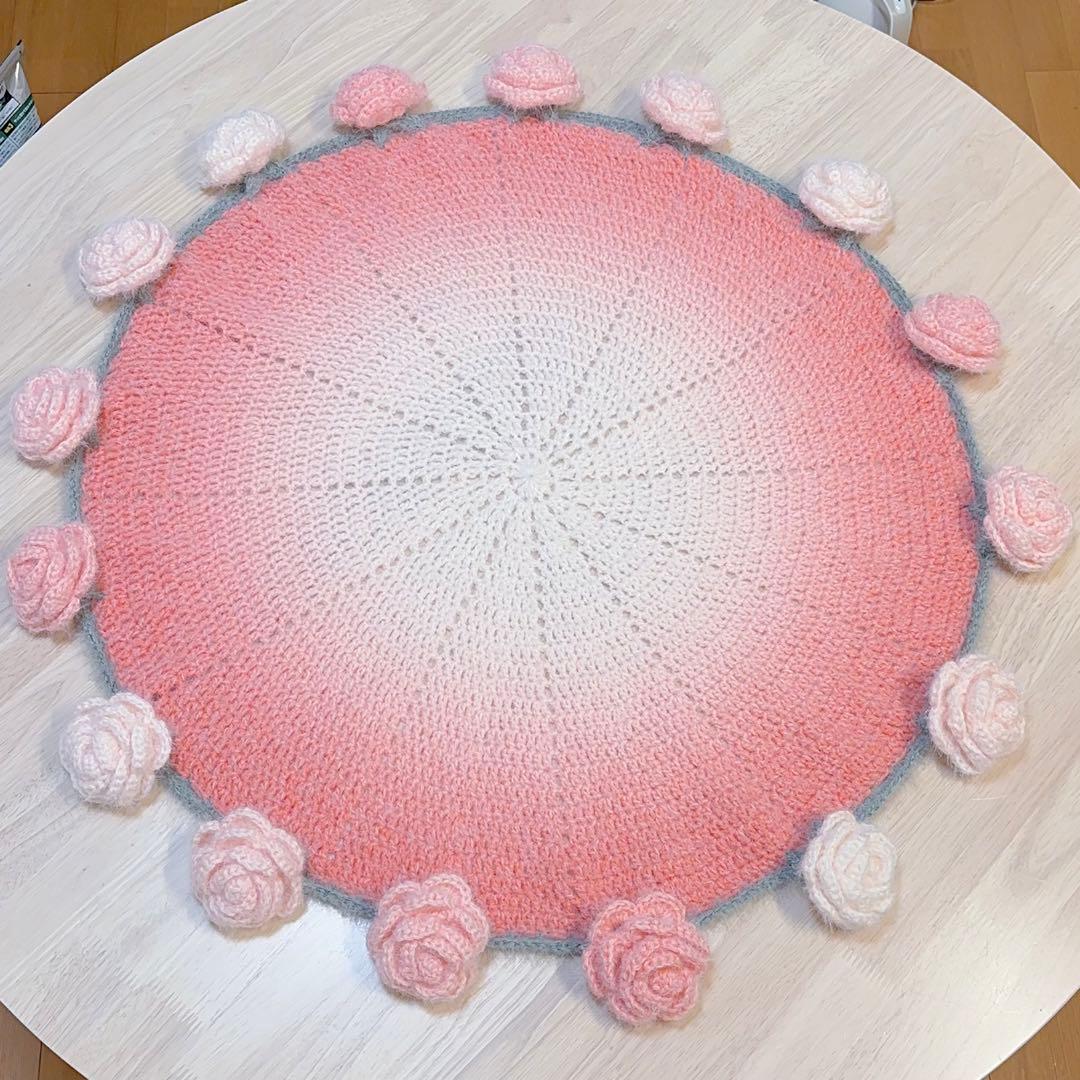 ブーケブランケット ハンドメイド 大きいバラ ピンク系 かぎ針編み 枯れない花