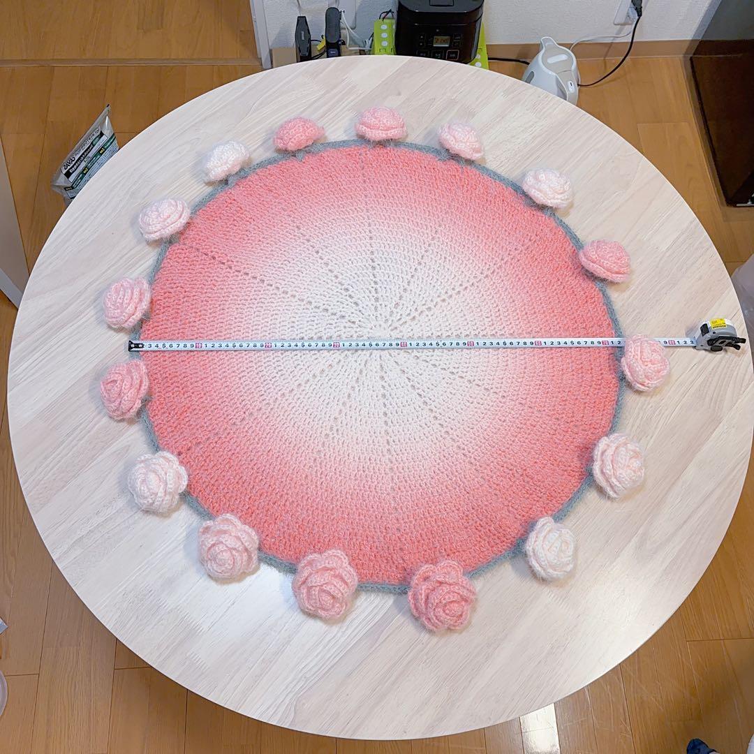 ブーケブランケット ハンドメイド 大きいバラ ピンク系 かぎ針編み 枯れない花