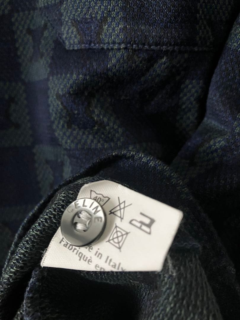 CELINE HOMME マカダム総柄長袖ポロシャツ