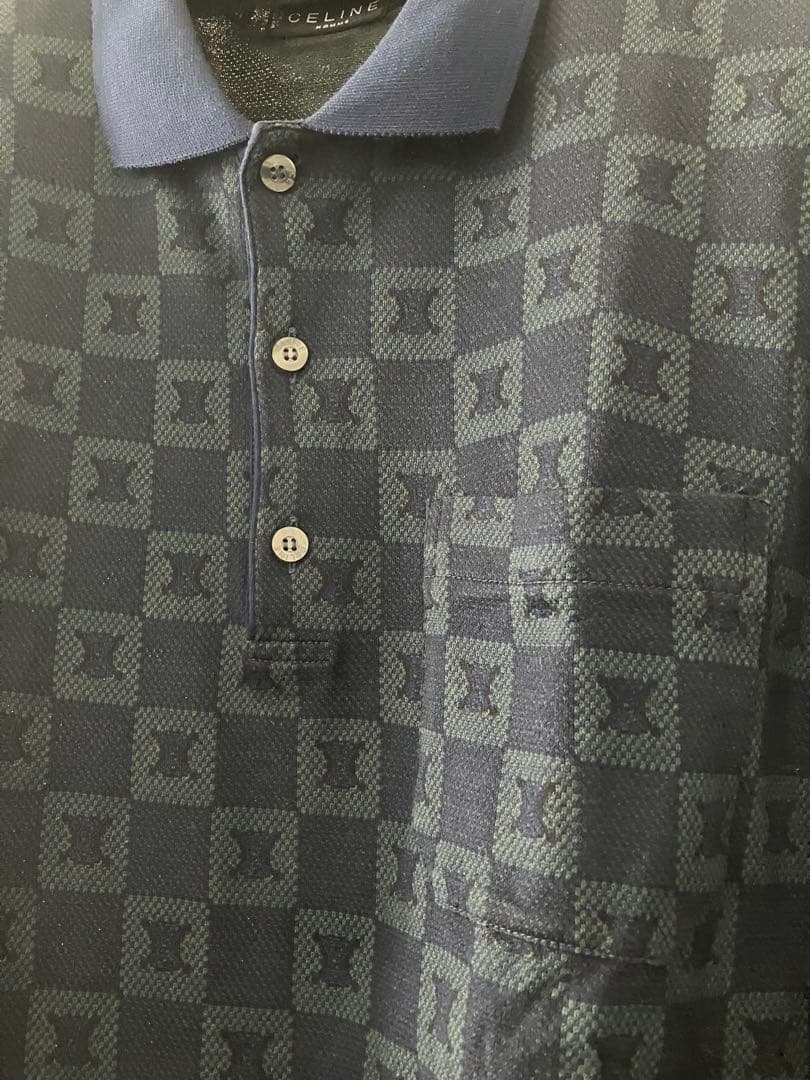 CELINE HOMME マカダム総柄長袖ポロシャツ