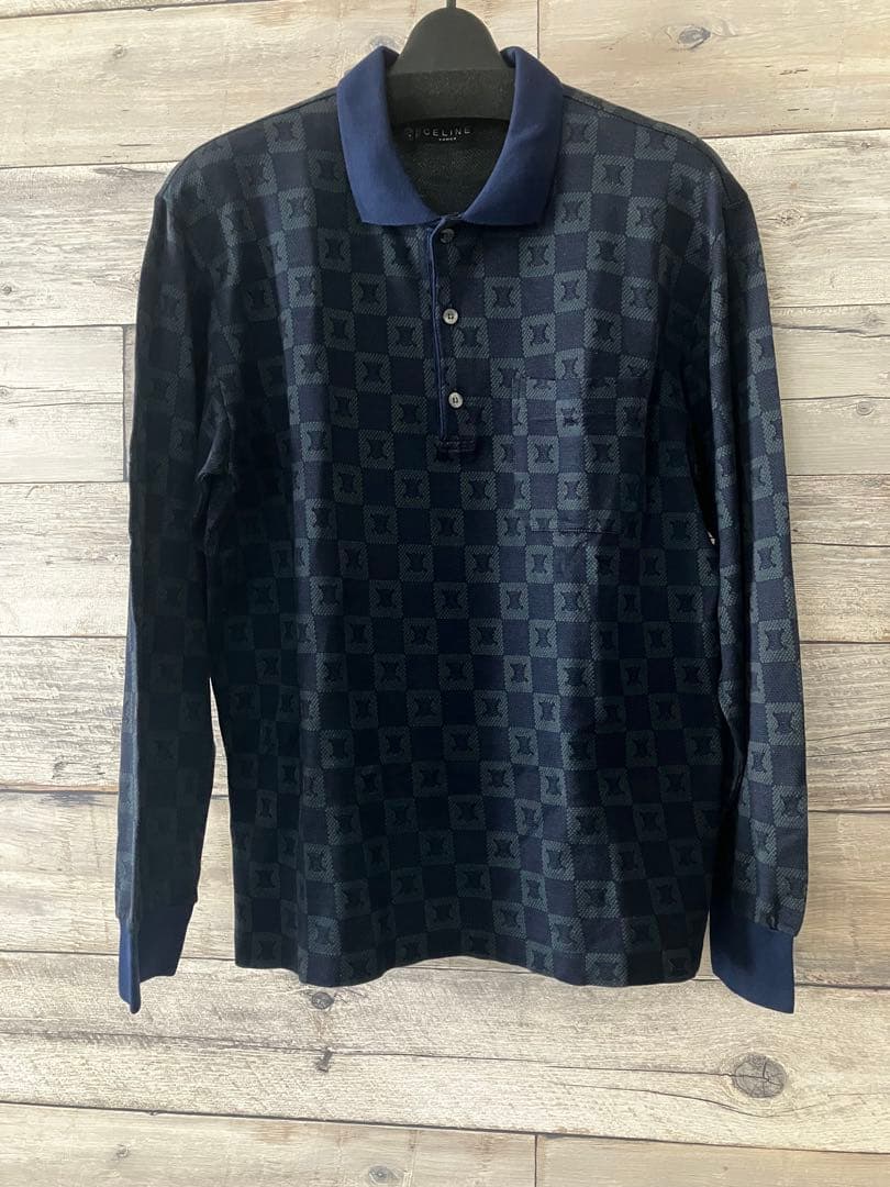 CELINE HOMME マカダム総柄長袖ポロシャツ