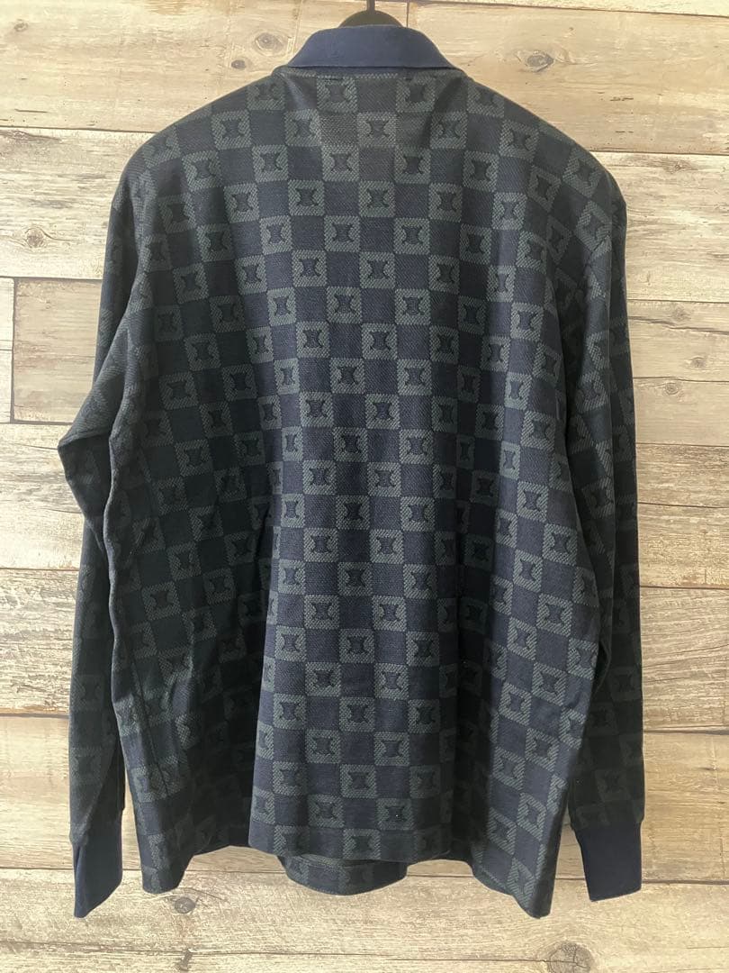 CELINE HOMME マカダム総柄長袖ポロシャツ
