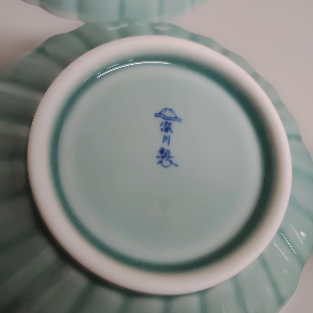 深川製磁　青磁菊割小付揃　菊花　5枚セット　未使用