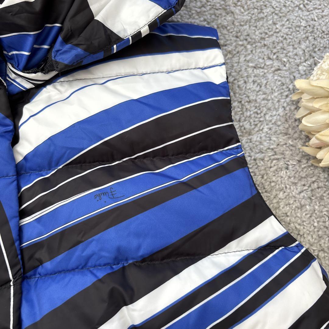 エミリオプッチ　ダウンベスト　プッチ柄　ブルー　フード取り外し　ダウン／フェザー