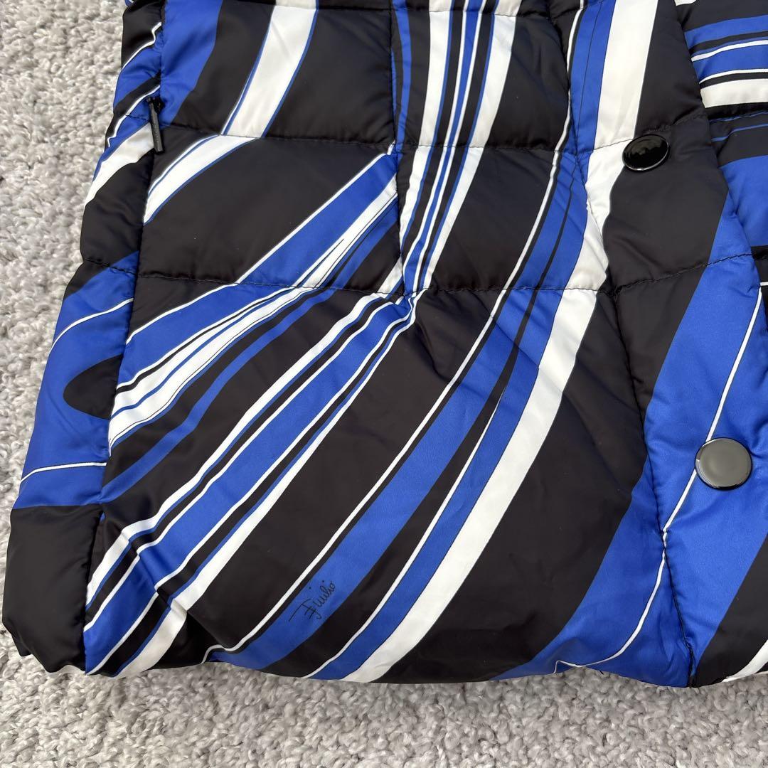 エミリオプッチ　ダウンベスト　プッチ柄　ブルー　フード取り外し　ダウン／フェザー