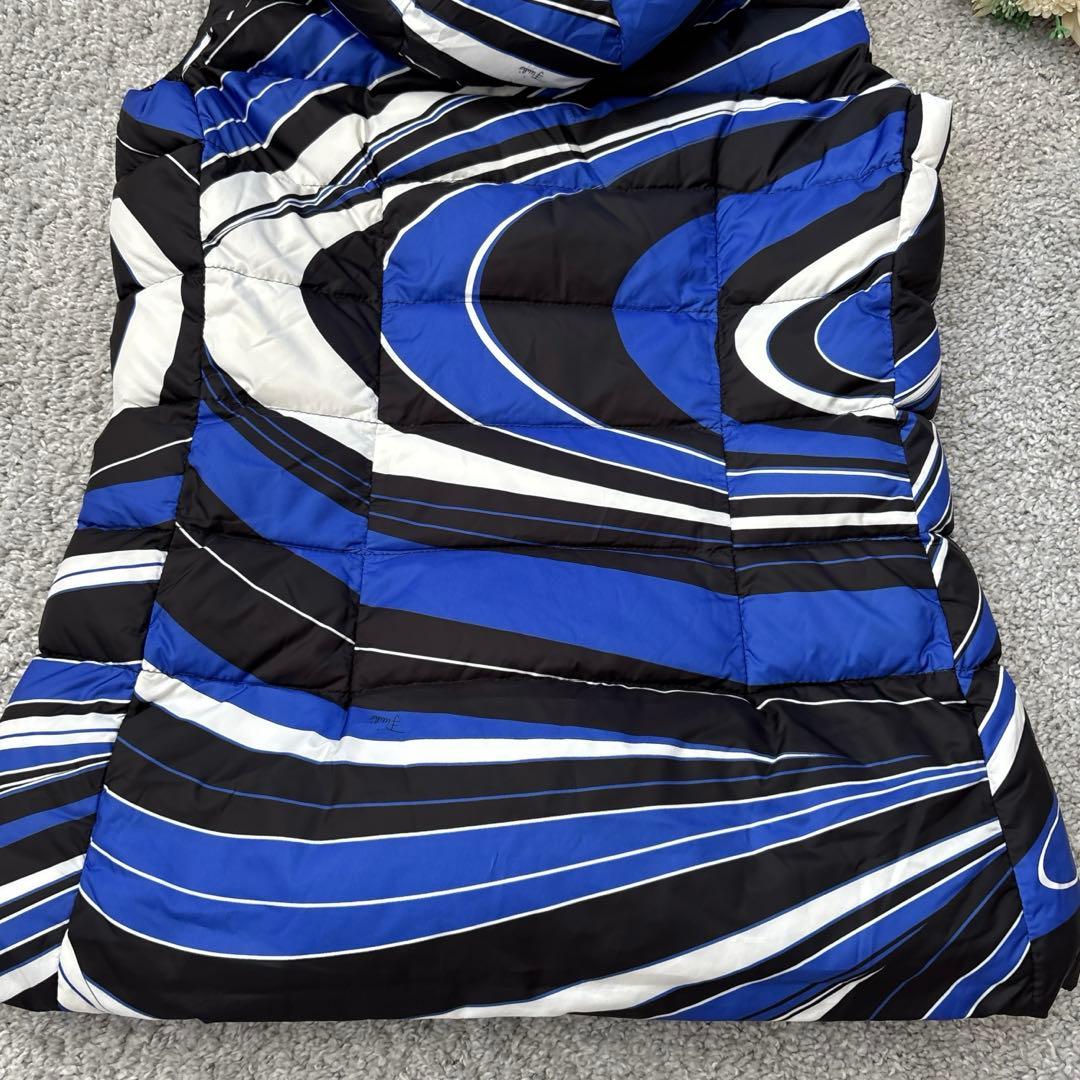 エミリオプッチ　ダウンベスト　プッチ柄　ブルー　フード取り外し　ダウン／フェザー