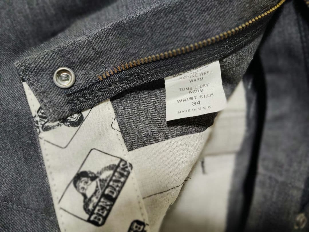 ベンデイビス　ワークパンツ　ヘザーグレー　サイズ34　USA製　古着
