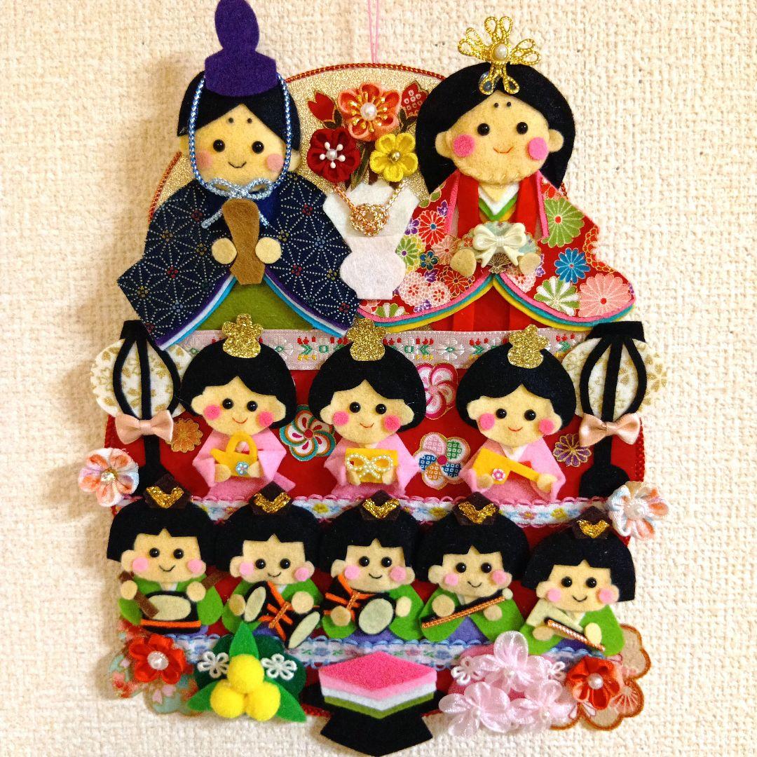 n*n様 フェルトリース　ひな祭り　お雛様　つまみ細工　三人官女　五人囃子　ハン