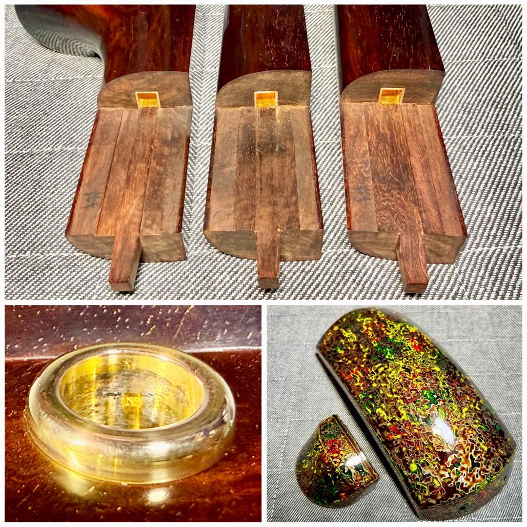 【虎杢】津軽三味線 金細 K9 綾杉胴 極上 トチ 紅木 糸巻 胴掛 美品 太棹