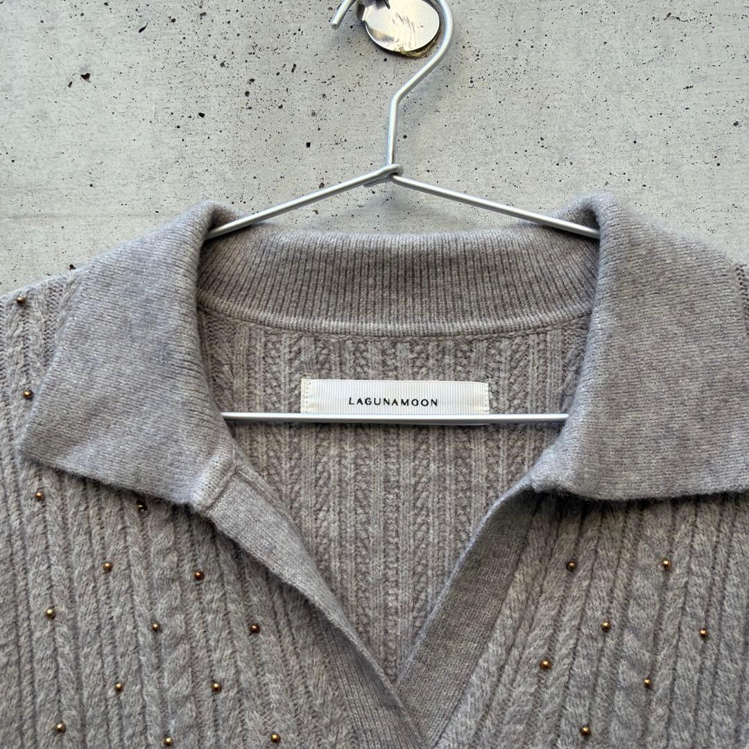 値下げ！ラグナムーン　ケーブルビジューIラインニットワンピース