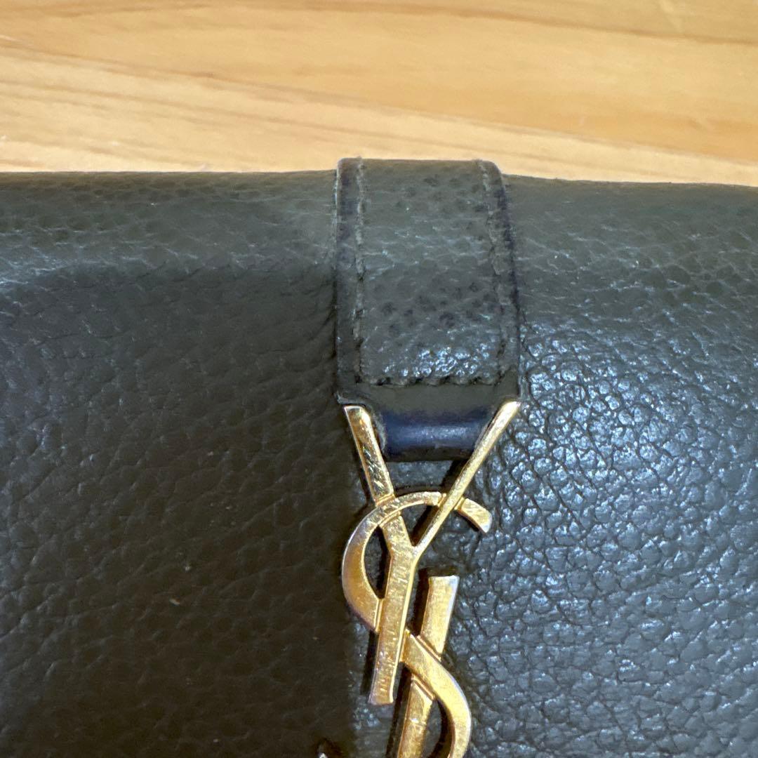 サンローラン 三つ折り財布 レザー ゴールドロゴ コンパクト