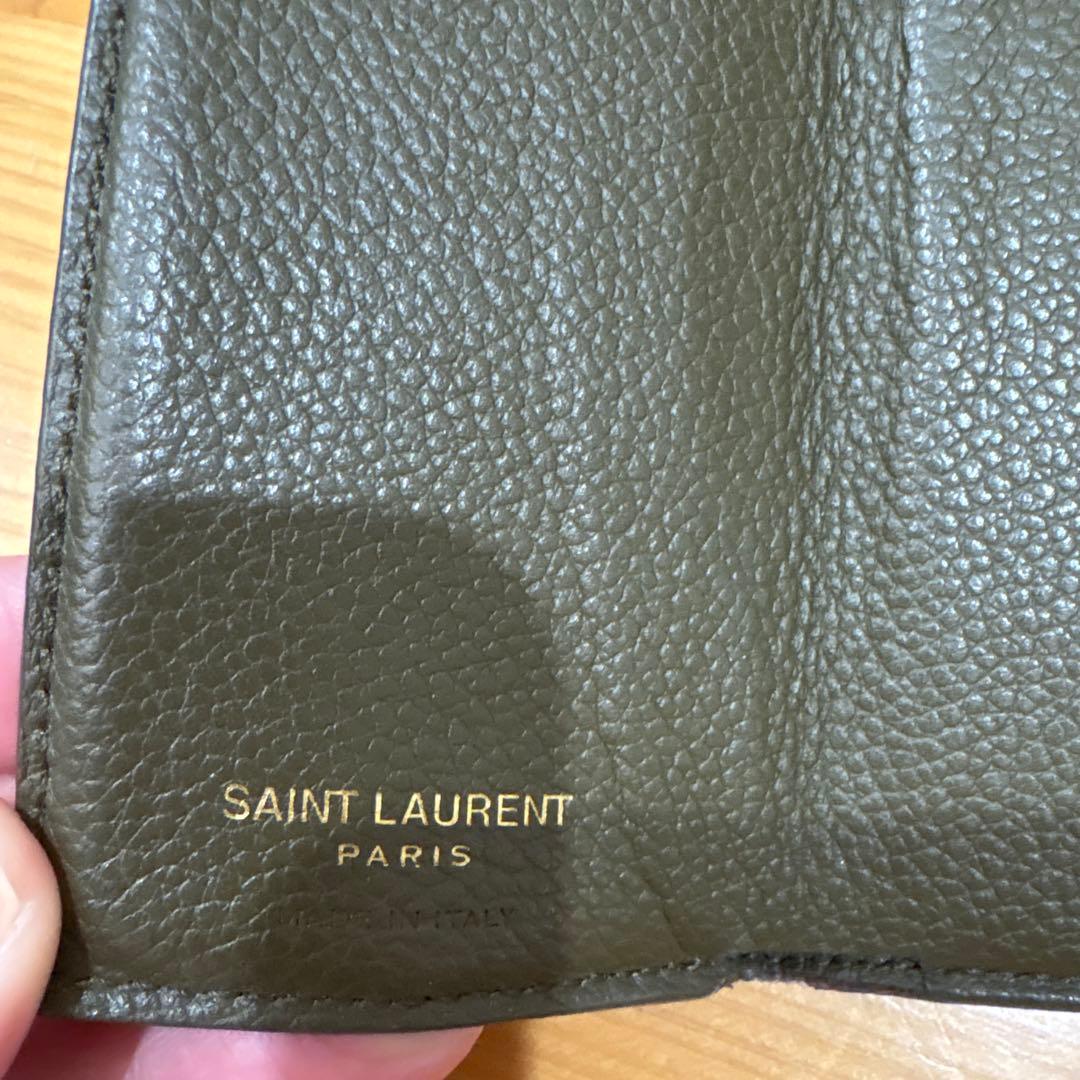 サンローラン 三つ折り財布 レザー ゴールドロゴ コンパクト