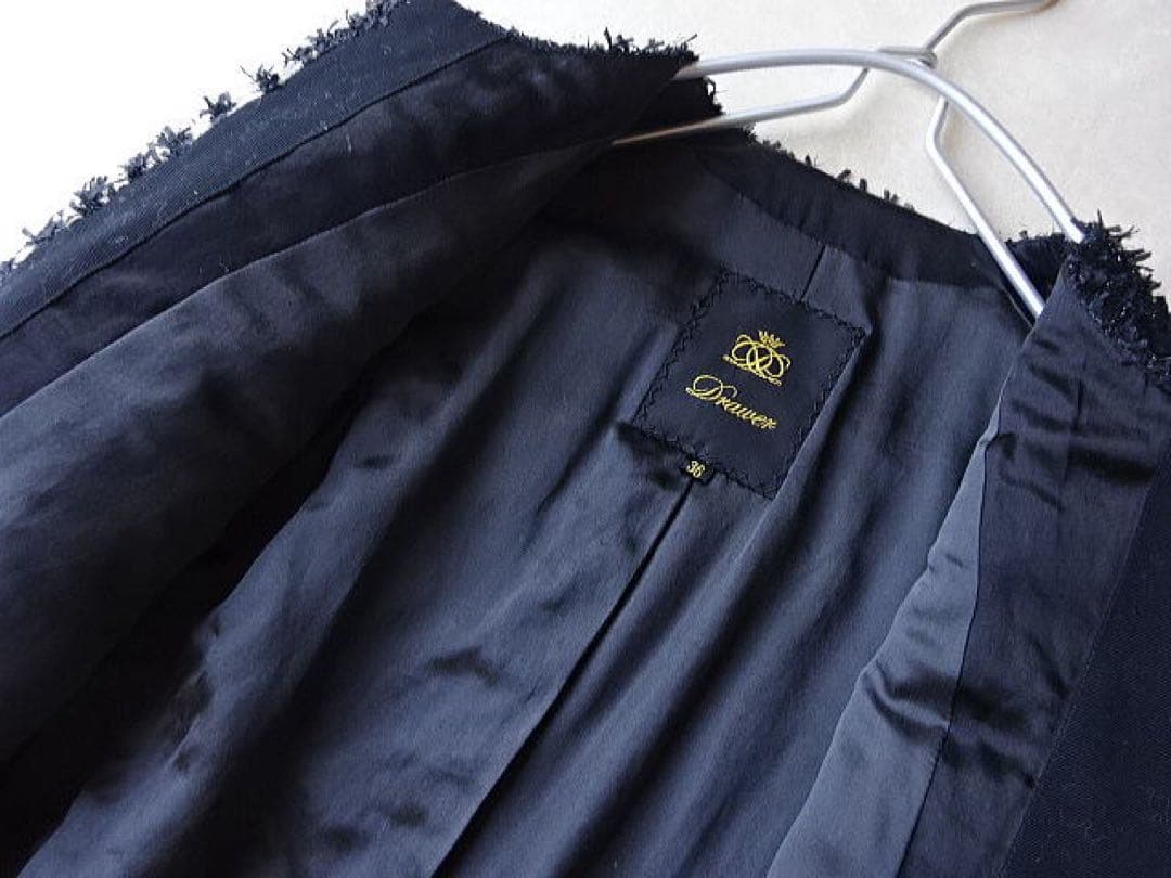 ドゥロワー　ノーカラー　ツイードジャケット