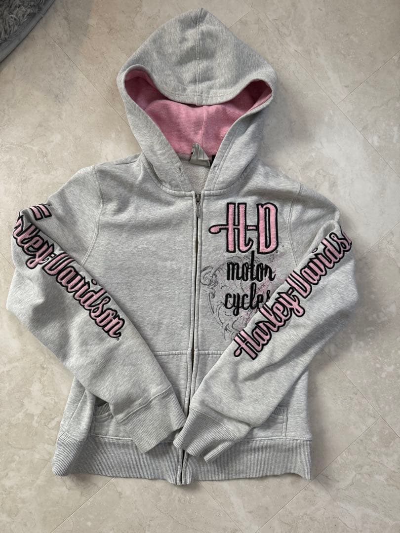 希少 Harley Davidson グレー ジップパーカー レディース y2k
