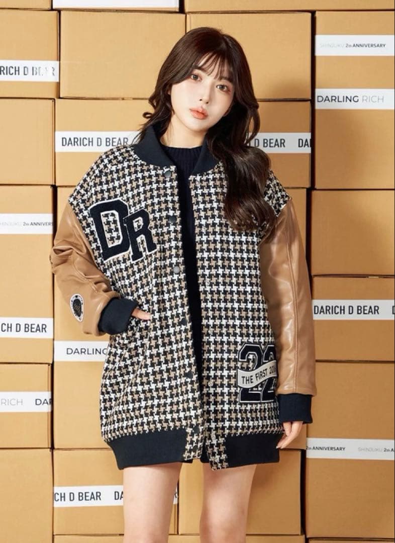 Darich Dベアチェックビッグスタジャン モカ