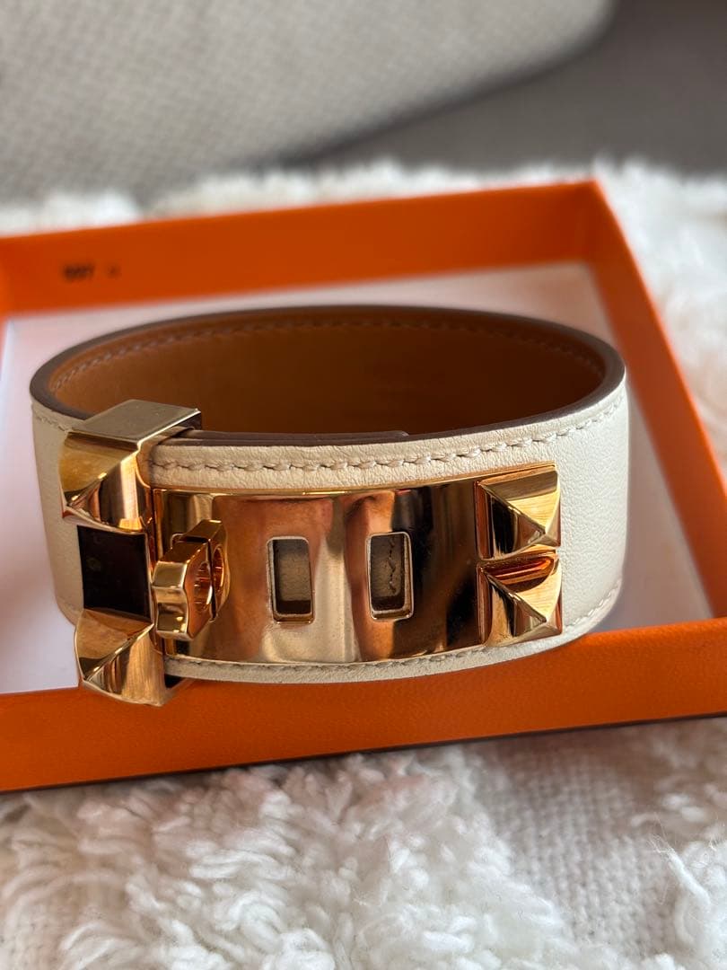 エルメスHERMES レザーブレスレット コリエ・ド・シアン24 ナタ・PG金具