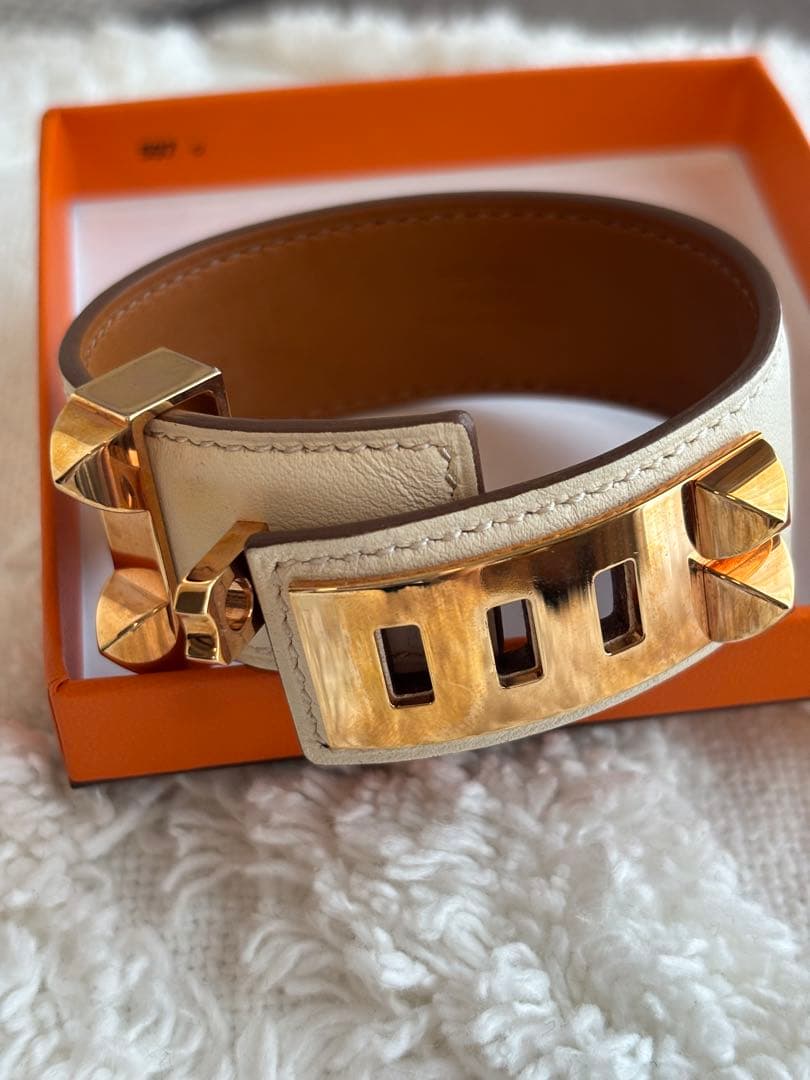 エルメスHERMES レザーブレスレット コリエ・ド・シアン24 ナタ・PG金具