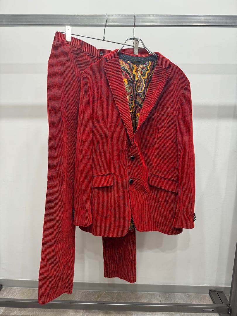 ETRO　裏地ペイズリー柄コーデュロイテーラードジャケットスーツ