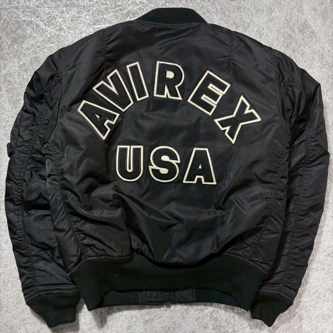 美品 AVIREX MA-1 フライトジャケット バックロゴ ブラック M